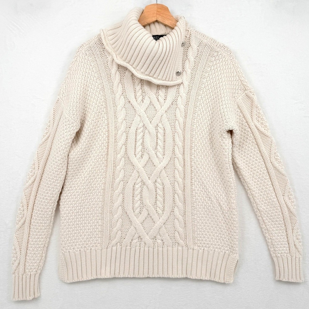 Lauren Ralph Lauren Cream Cable Knit Button Cowl Neck Sweater M Gilmore Girls